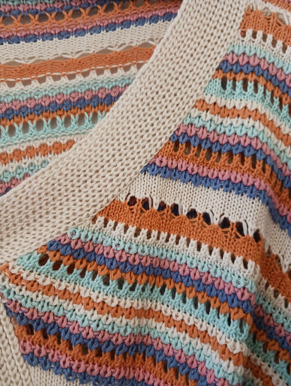 Willow & Root Crochet Knit Open Back Sweater | Striped Boho Pullover | Large - Picture 4 of 8
